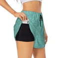 thumbnail image 3 of Lsque Teal Green Glitter Printed Women's Running Shorts with Liner Pockets,Elastic Quick Dry Workout Athletic Gym Yoga Shorts,Womens High Waist Shorts-Small, 3 of 9