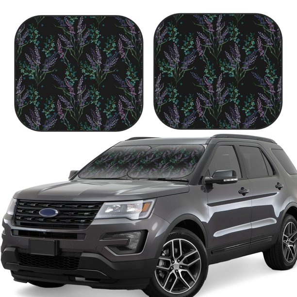 Balery Lavender Flowers Parasol para parabrisas de coche de 2 piezas | Parasol plegable para parabrisas delantero de coche para la mayoría de sedanes-Medium