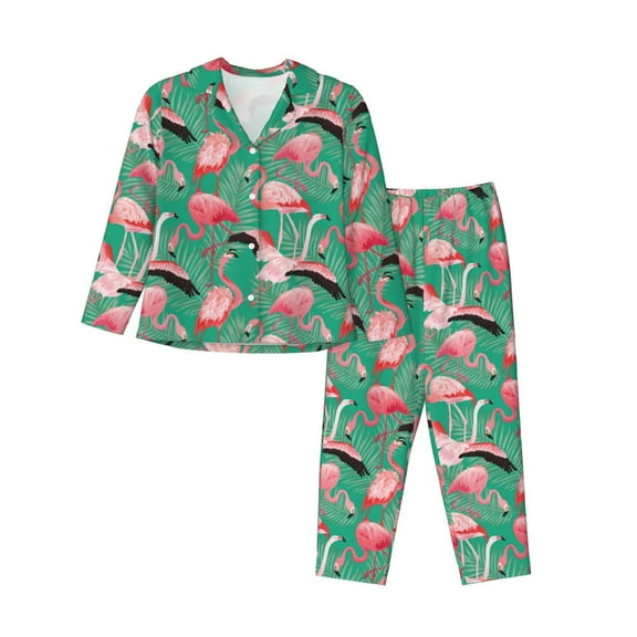 Hirioo Tropical Flamingo for Women's Pajama Sets 2 Piece Pjs Women's Long-Sleeved Pajama Set Button Down Sleepwear,S-XXL-Small