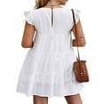 thumbnail image 3 of Femmes Casual Manches Volants Robes Été Couleur Unie Robe de Plage Mignonne Swing en Vrac Mini Robe Plissée, 3 of 5