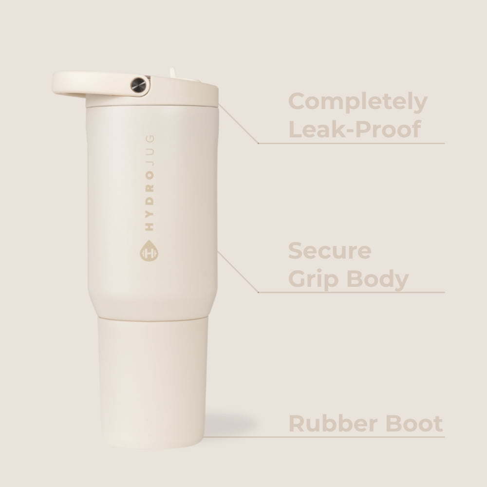 HydroJug Sport 20 oz Stainless Steel Water Bottle with Flip Straw, Insulated Leak-Proof Tumbler for Gym & Outdoor - Cream