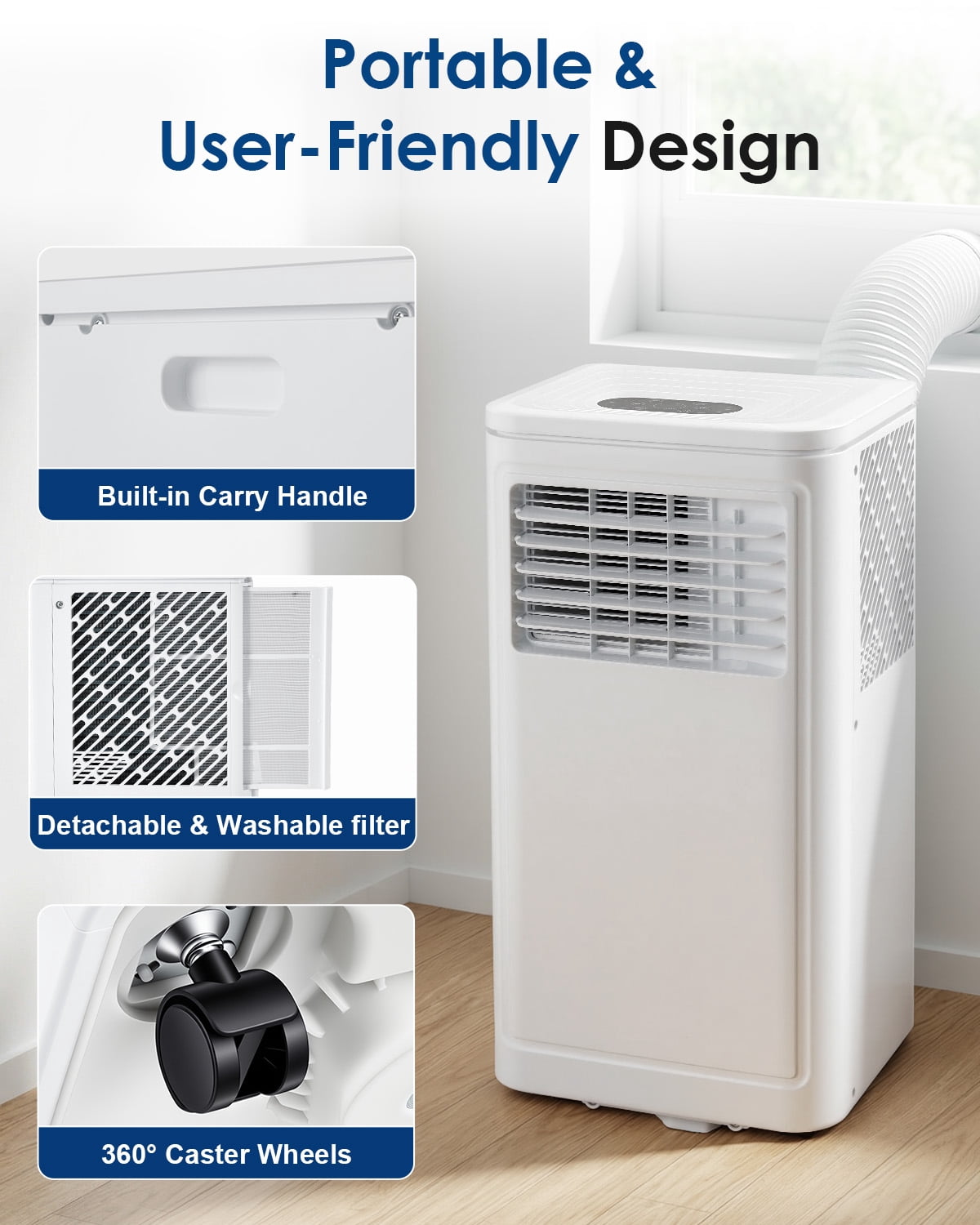 JFHID Portable Air Conditioners 10,000 BTU ASHRAE Quiet Standing AC Unit for Bedroom & Indoor Rooms, Cools up to 250 Sq. ft.