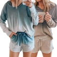 thumbnail image 4 of YESTUNE Women Pajamas Set Long Sleeve Hooded Tops Drawstring Shorts Gradient Loungewear, 4 of 19