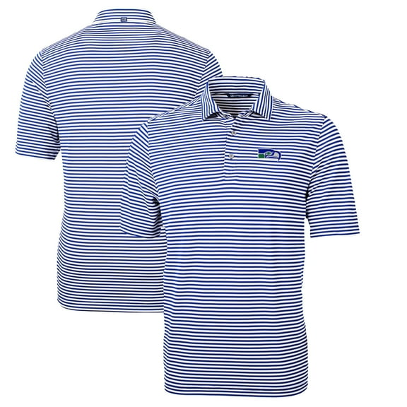 Men's Cutter & Buck Royal Seattle Seahawks Throwback Logo Virtue Eco Pique Stripe Recycled Polo
