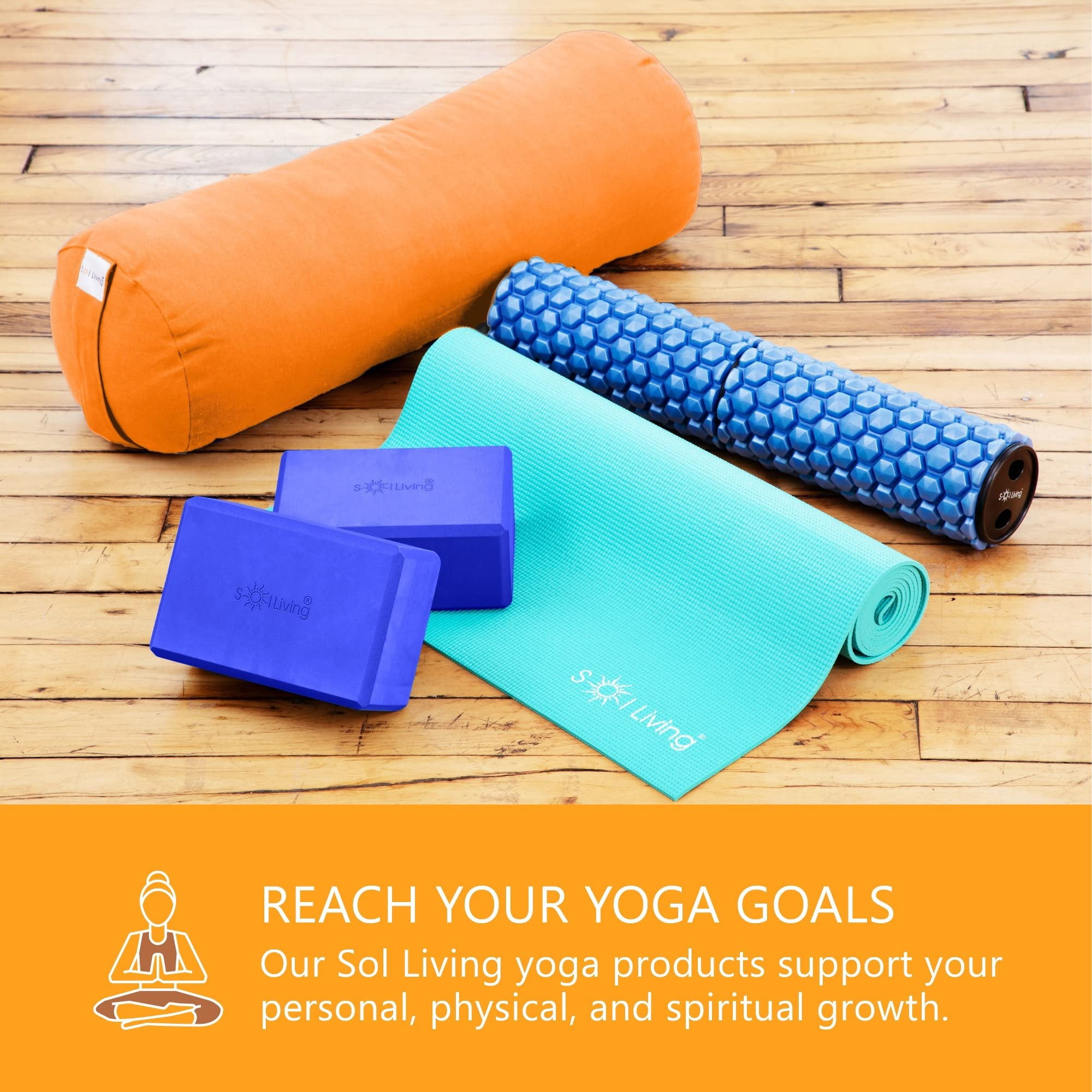 Sol Living Yoga Blocks 2 Pack High Density EVA Foam Yoga Cushion Stretching Pilates Meditation Exercise Equipment Support Deepen Poses Odor Free Non Slip Yoga Accessories - 4" x 6" x 9"- Blue