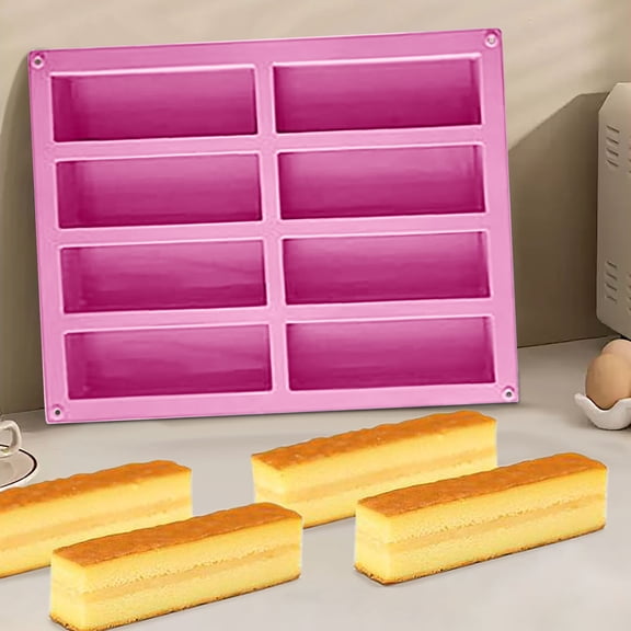 Nkmbld Silicone Baking Cups Rectangular Bar of 8-cavity Silicone Moulds Cake Mold for Chocolate, Cupcakes, Candy, Cookies, Soap