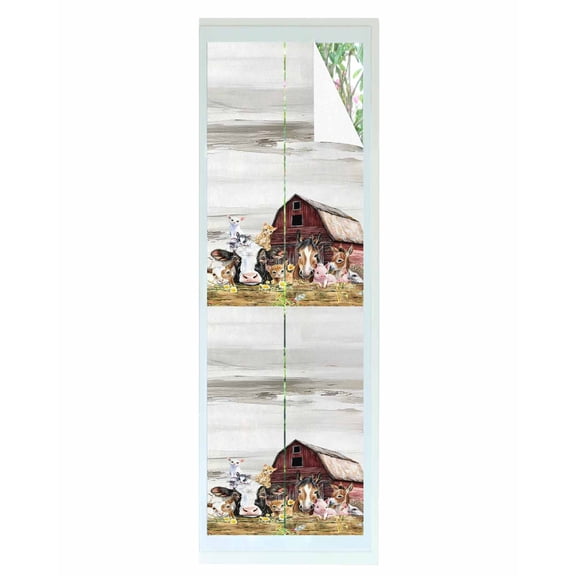 Window Privacy Film Farmhouse Animals Stained Glass Window Film Decorative Sun Block Window Cover Cow Pig in Fence Retro Wood Barn Window Clings Static Adhesive Sticker for Bathroom 17.7"x78.7"