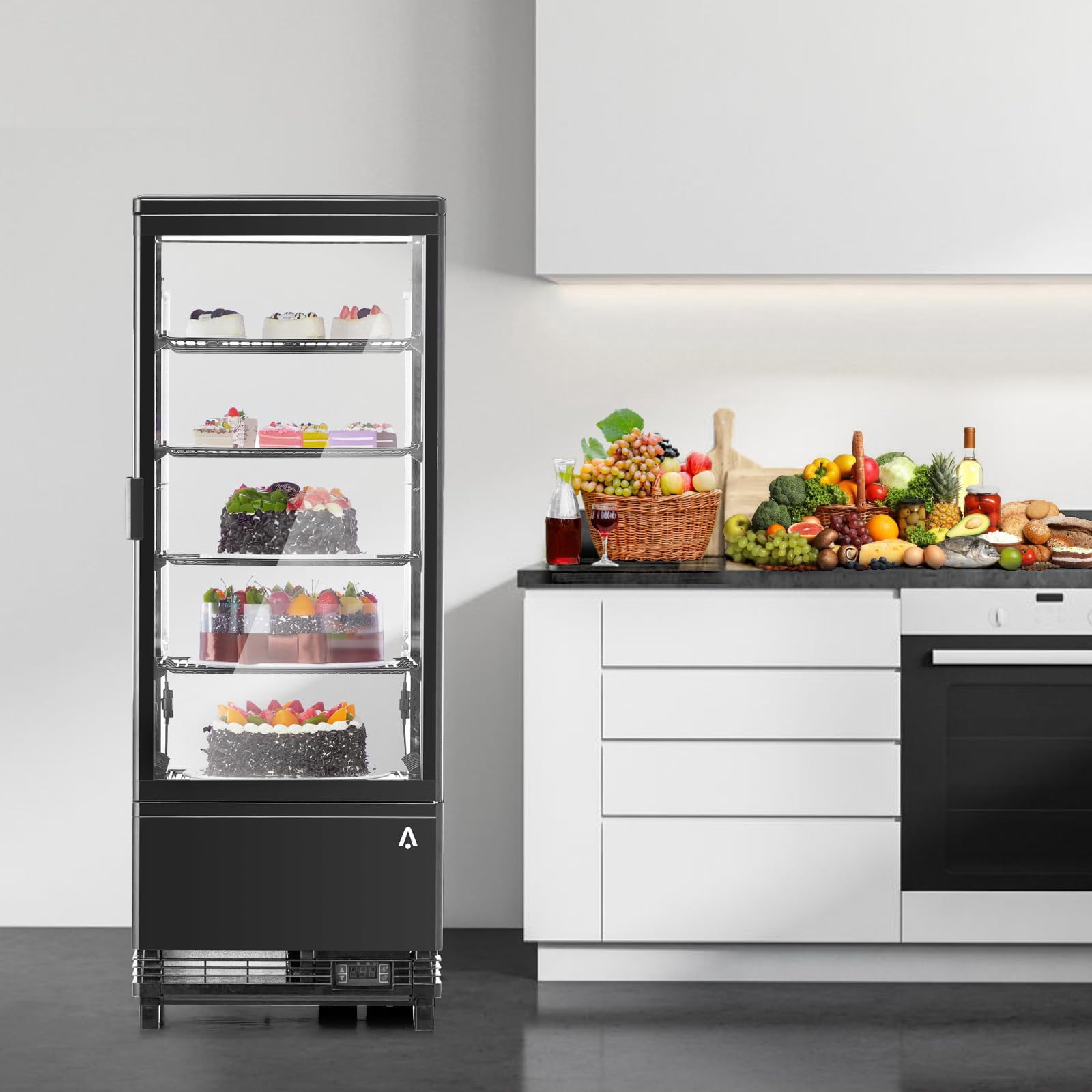 Commercial Cake Display Refrigerator, 3.5 Cu.FT Single-Door Merchandiser with Interior LED Lighting, Double-Layered Glass, Countertop/Floor Refrigerator, 110v
