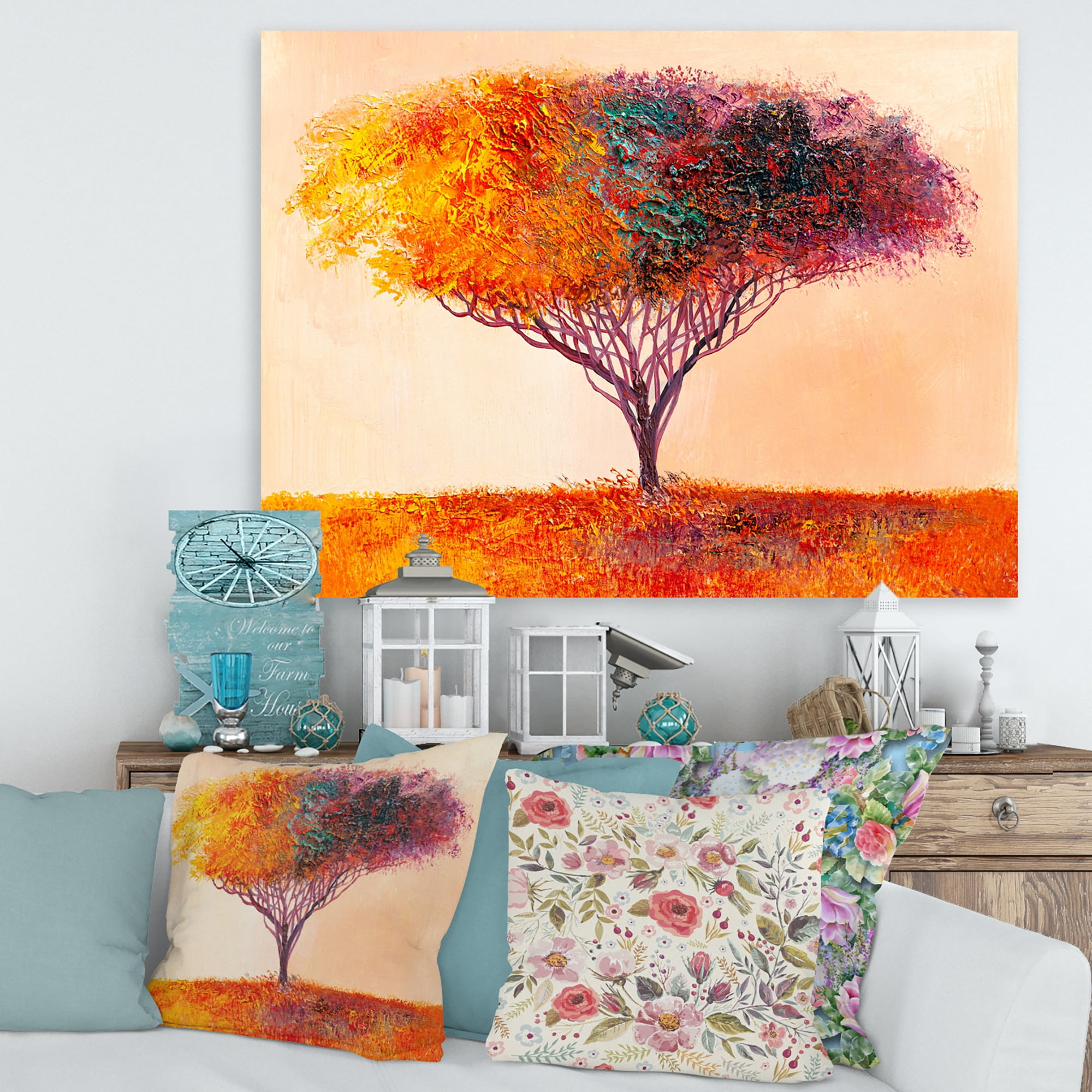 Designart ' Impressionist Landscape Colorful Abstract Tree ' Modern Canvas Wall Art Print