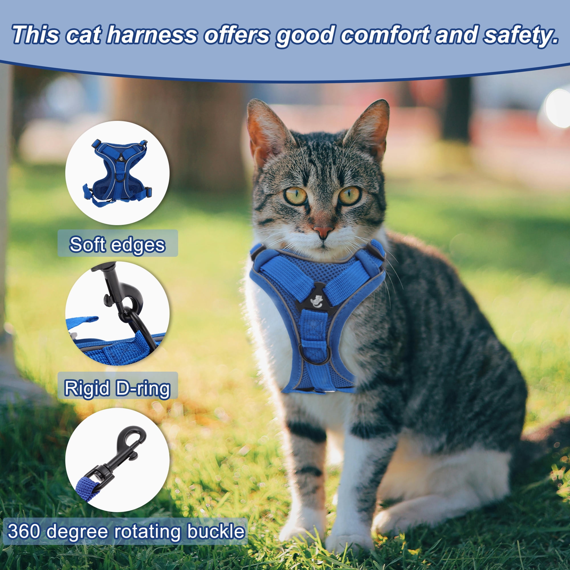 Unique Bargains Adjustable Cat Harness Leash Set With Reflective Strips Blue S