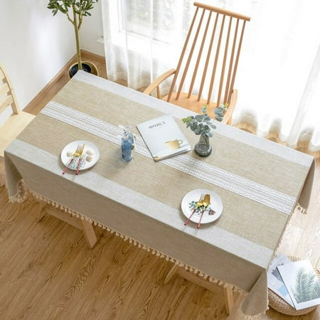 

UMMH Linen Tablecloth With Tassels Waterproof Oilproof Tea Striped Table Cloth Thick Rectangular Wedding Dining Table Cover