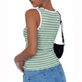 thumbnail image 3 of Wutalume Striped Tank Tops for Women - Summer Ribbed Knit Sleeveless Slim Fitted Shirt Side Ruched Fashion Casual Trendy Blouse for Beach and Daily,Green 2XL, 3 of 4