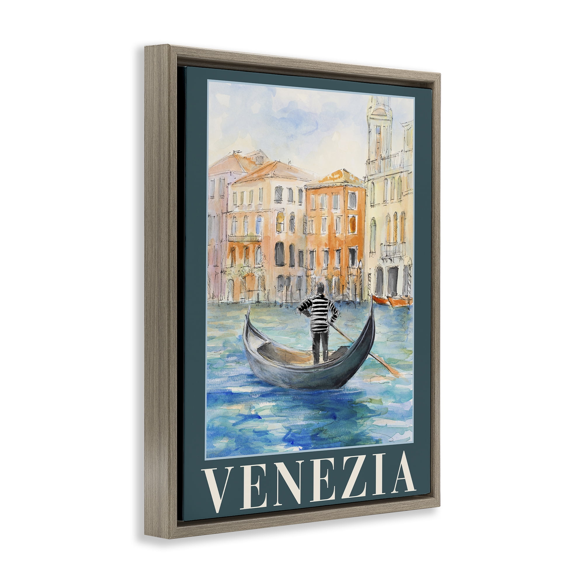Stupell Industries Venezia Gondola View Brown Framed Floater Canvas Wall Art, design by Lanie Loreth