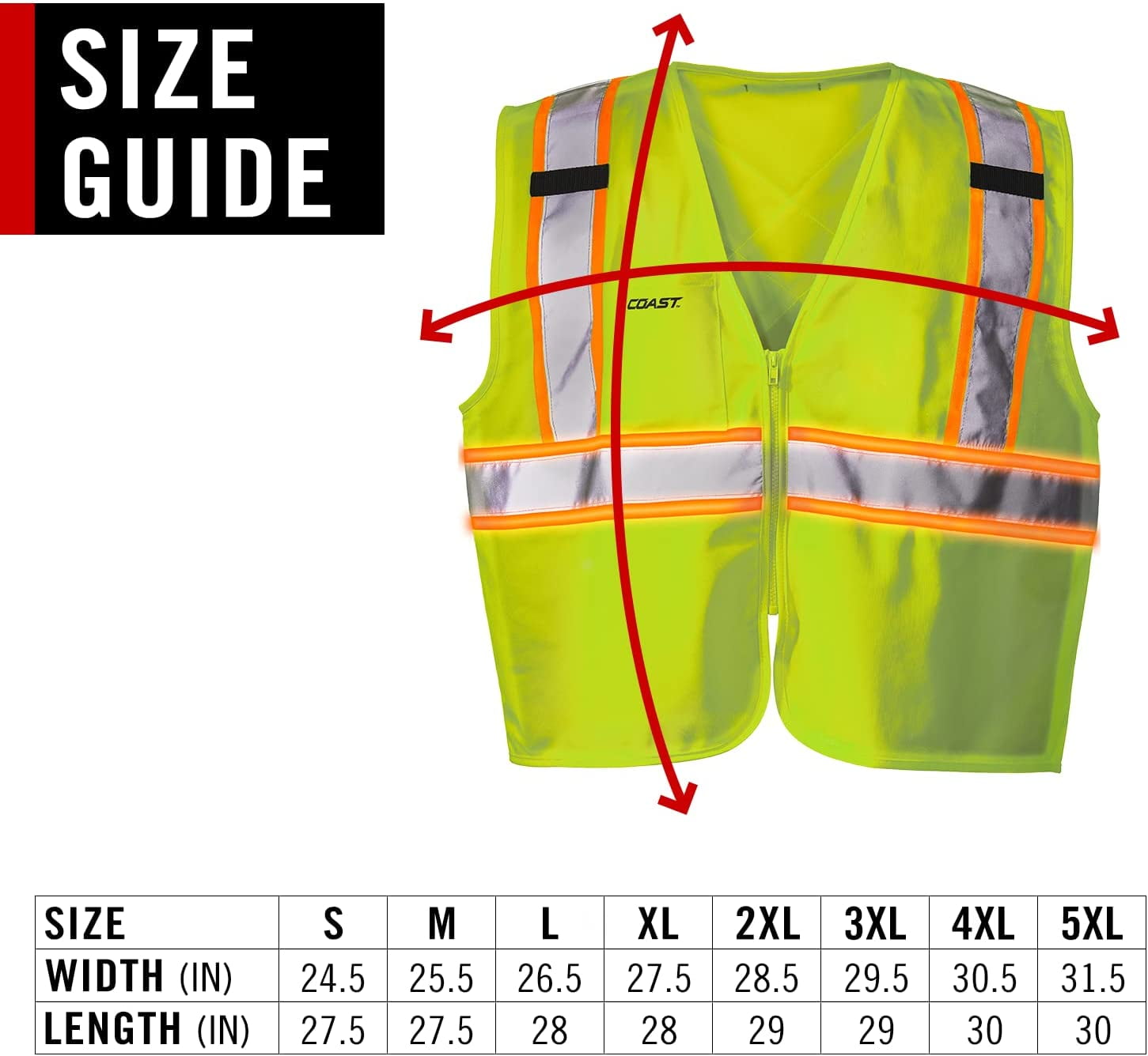 Coast SV375 High-Vis Rechargeable Lighted Safety Vest with COAST-Patented CIRCLIGHT 360 Safety Technology, 2 Large Pockets, XL