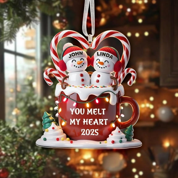 Personalized Couples Christmas Ornament, Our First Christmas Ornament 2025, Marshmallow Christmas Hot Cocoa Acrylic Ornament, Newlywed Gifts