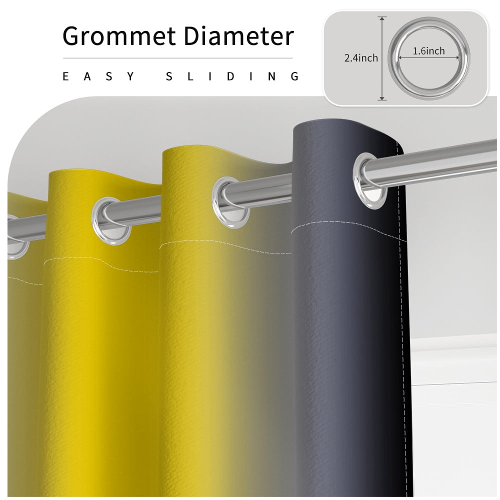 Aofoto Yellow Black and Grey Ombre Blackout Curtains 52 x 63 Inch, Room Darkening Thermal Insulated Energy Saving Grommet Curtains, 2 Panels