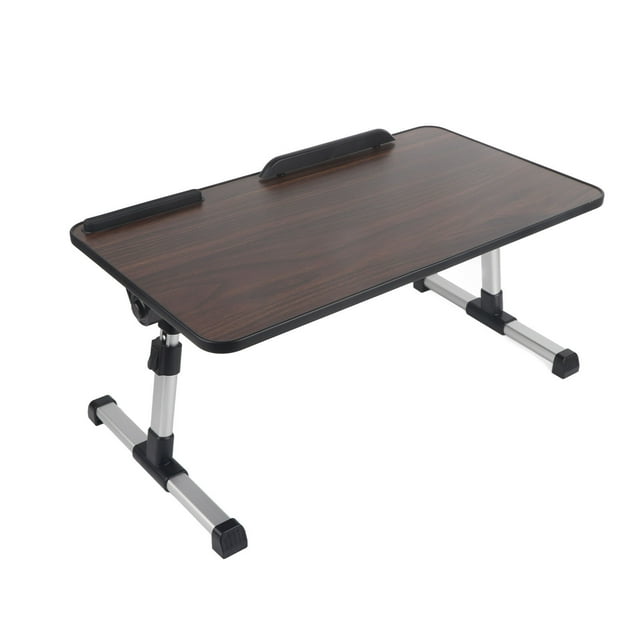 Mesa plegable para cama, aleación de aluminio, resistente al deslizamiento, doble deflector, escritorio de pie para dormitorio en casa, nogal