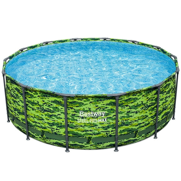 Bestway Steel Pro Max 14'x48" Camo Pool Set | Durable Construction, Easy Assembly, and All-Inclusive Accessories - above ground pool set with filter pump, ladder, and pool cover - No Tools Required!