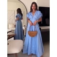 thumbnail image 5 of Vestido largo elegante 3d con flores plisado liso para mujer, vestido elegante con cuello en V, manga corta, cordón, batas con cordones, ropa de calle de verano para mujer, 5 of 5