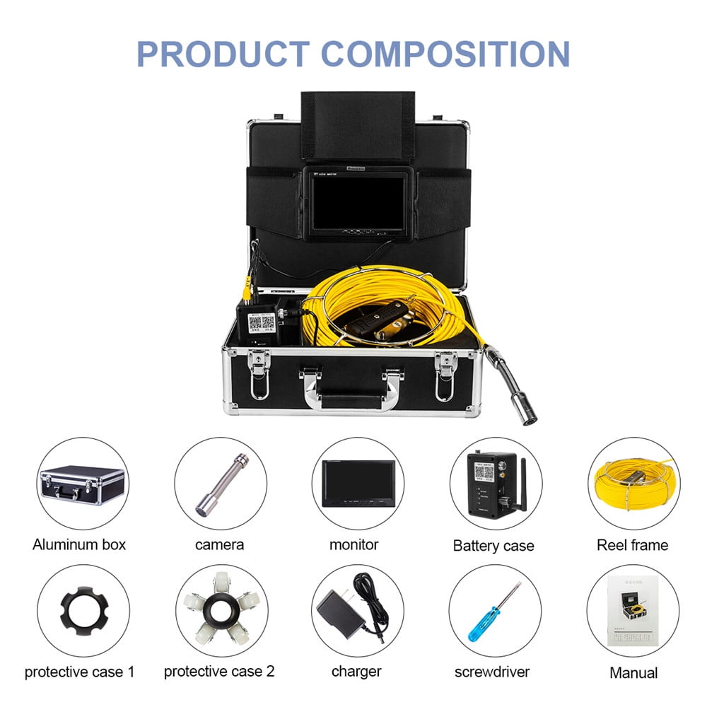 Self Leveling Sewer Inspection Camera with Locator 98ft, SYANSPAN 9" HD1080P Monitor Drain Pipe Cameras with 512Hz Sonde/Transmitter, 4500mAh Rechargeable Battery Plumbing Camera Snake with DVR 16GB