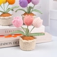 thumbnail image 2 of Tulips Crochet Flowers Potted Plants, Three Tulips in One Artificial Flower, Knitted Flowers Desk Home Decor, Forever Tulips Gifts for Mother's Day, Valentine's, Thanksgiving (Pink), 2 of 7