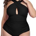 thumbnail image 5 of Womens Front Cross Plus Size One Piece Swimsuits Tummy Control Keyhole Bathing Suits Swimwear, 5 of 6