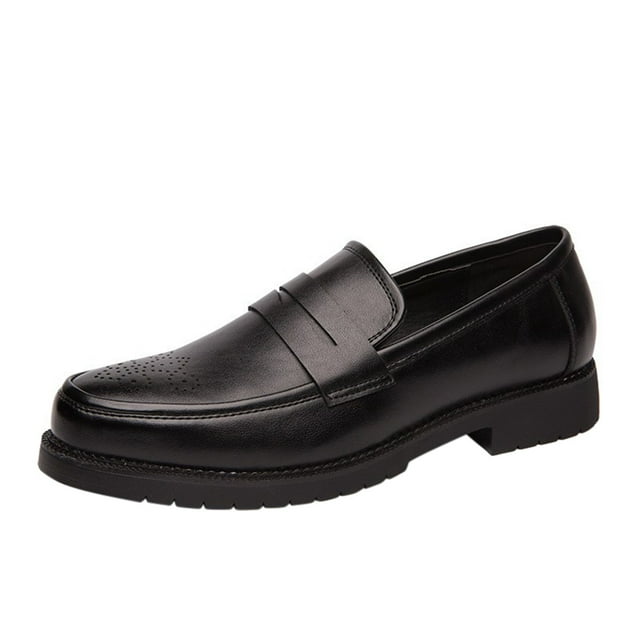 Mens Loafers British Style Solid Color Simplicity Hollow Out Apron Toe Slip on Breathable Comfortable Soft Sole Trendy Retro Business Wedding Formal Fashion Casual Leather Shoes Black