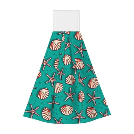 

Zufioo Starfish and Shell Print Coral Fleece Velcro Hand Towel Hangable Absorbent Hand Towel Suitable for Kitchen Bathroom Household Items