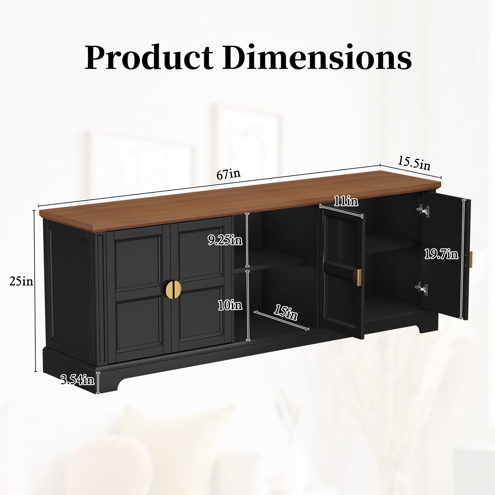 67" TV Stand for 75" TV with Storage and Shelves, Mid-Century Style, Black