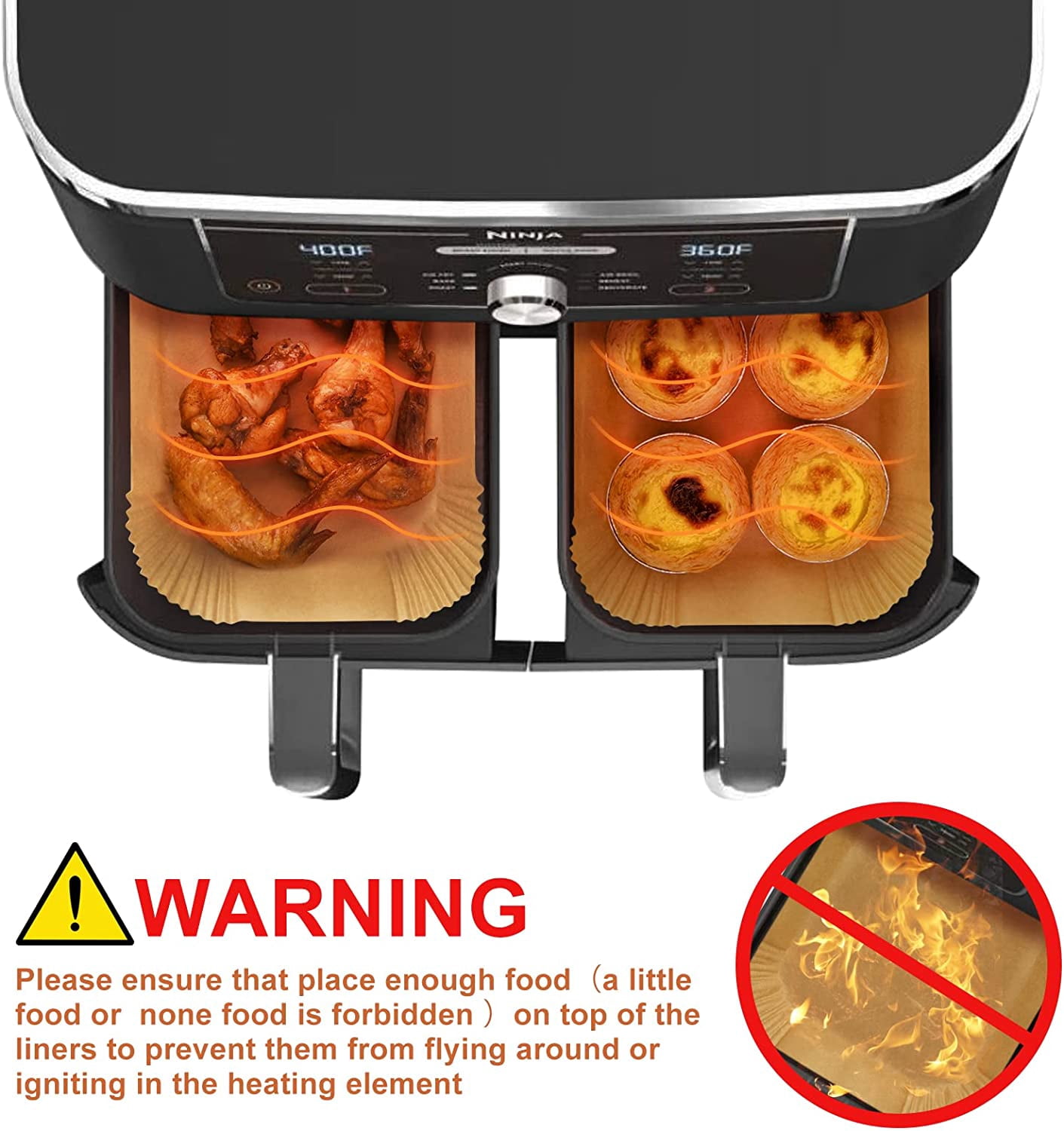 SUNYOK 100 Pcs Air Fryer Liners, 8.6in Rectangle Non-Stick Air Fryer Disposable Paper Liner, Unbleached Oil-Proof Airfryer Liners, Natural Air Fryer Parchment Paper Liners for Fryers Frying Pan