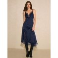 thumbnail image 3 of Navy Blue Satin Lace Patchwork High Slit Maxi Slip Dress For Women Elegant Date Night Evening Dinner Dress, 3 of 8