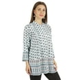 thumbnail image 2 of Moomaya Printed Mandarin Collar Pleated Tunic Shirt Casual Long Top For Leggings, 2 of 7