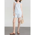 thumbnail image 6 of Musuos Womens Causal Loose Summer Outfits Stripe/Plaid Ruffles Straps Sleeveless Tank Tops and Elastic Waist Shorts 2 Pieces Clothes Set, 6 of 9