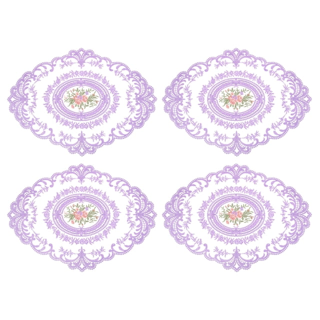 Paquete de 4 manteles individuales ovalados de encaje retro de 12x16 pulgadas, doilies de ganchillo en color púrpura