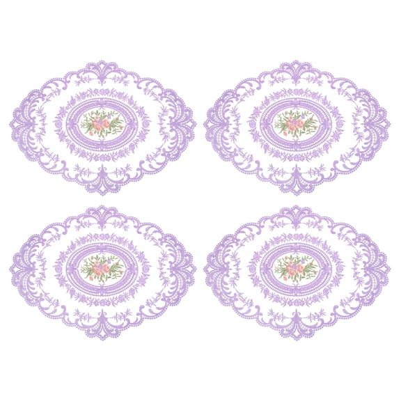 4Pack 12x16in Retro Lace Placemat Oval French Crochet Doilies Purple