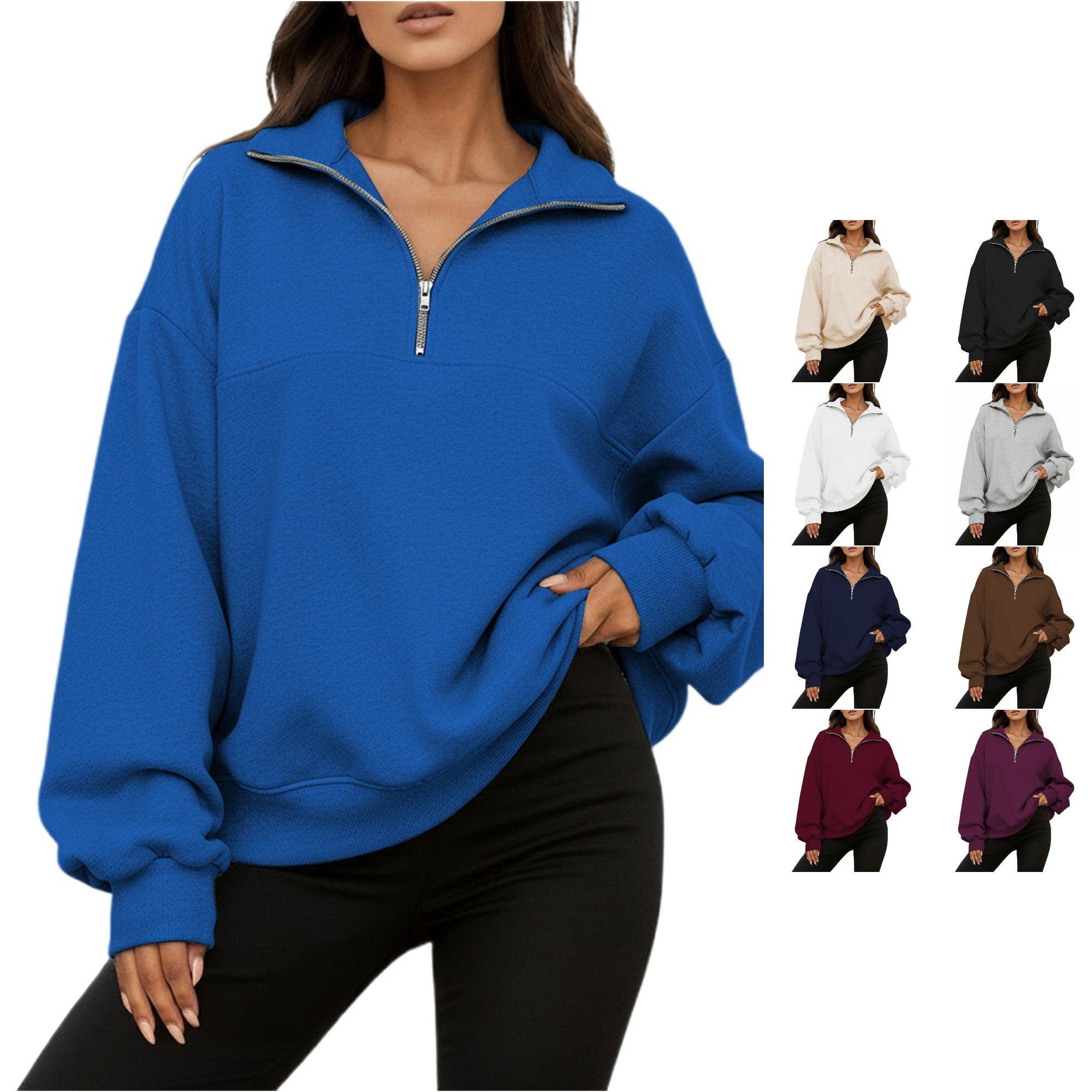 Half Zip Pullover Sweatshirt Long Sleeve Casual Loose Fit Outerwear Top for Autumn Winter Fashion Comfortable Soft Pullover Women L