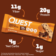 Quest Protein Bar, Chocolate Peanut Butter Flavor, High Protein, Gluten Free, 2.12oz, 4 Count