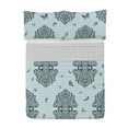 thumbnail image 1 of Vintage Reversible Bedspread Set, Delicate Butterflies Floating in the Air Retro Sprouting Floral Patterns Art Deco, Pillow Shams & Comforter Microfiber Bedding Set, 3 Sizes, Pale Blue, by Ambesonne, 1 of 2