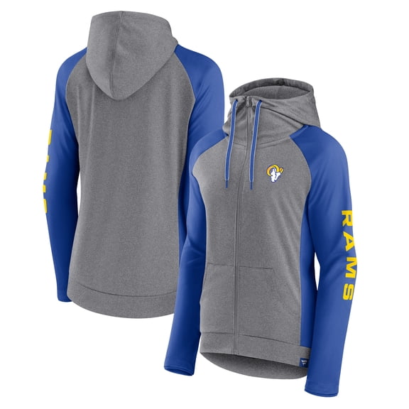 Women's Fanatics Heather Gray/College Royal Los Angeles Rams Blind Side Lightweight Full-Zip Hoodie