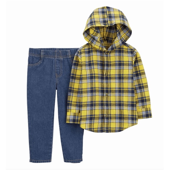 Toddler 2-Piece Plaid Button-Front Shirt & Twill Denim Pants - 2T