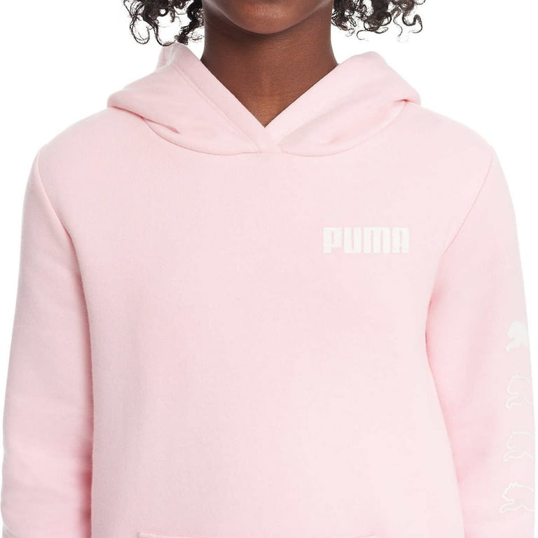 PUMA Girls' Fleece Hoodie Pullover, Light Pink L 14/16