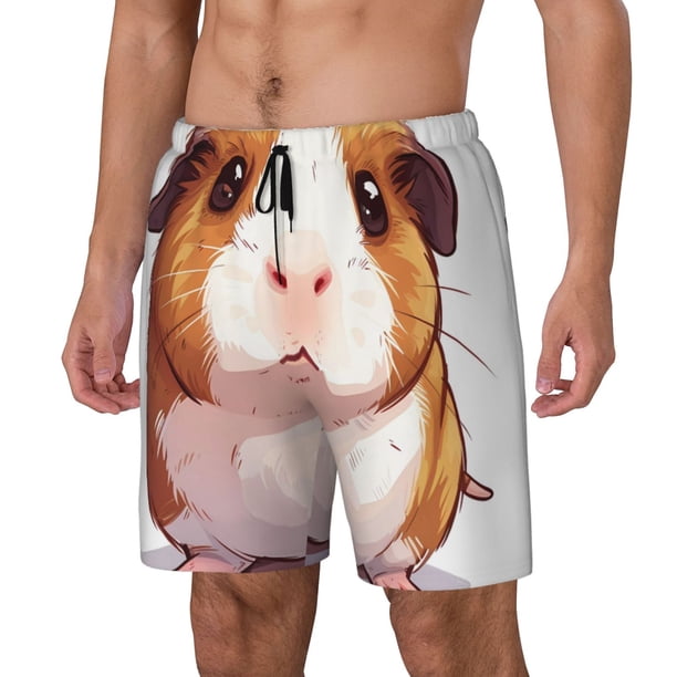Balery Cartoon Guinea Pig Bañador para hombre, shorts de playa de secado rápido con entrepierna y forro de compresión-Medium