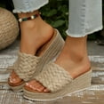 thumbnail image 6 of Beige Fashionable Wedge Braided Roman Slippers For Women, Round Toe Beach Shoes Summer, 6 of 9