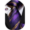 thumbnail image 3 of 3PCS SET Mens Paisley Floral Silk Tie for Men Striped Necktie and Pocket Square Cufflinks Set Wedding Business, 3 of 7