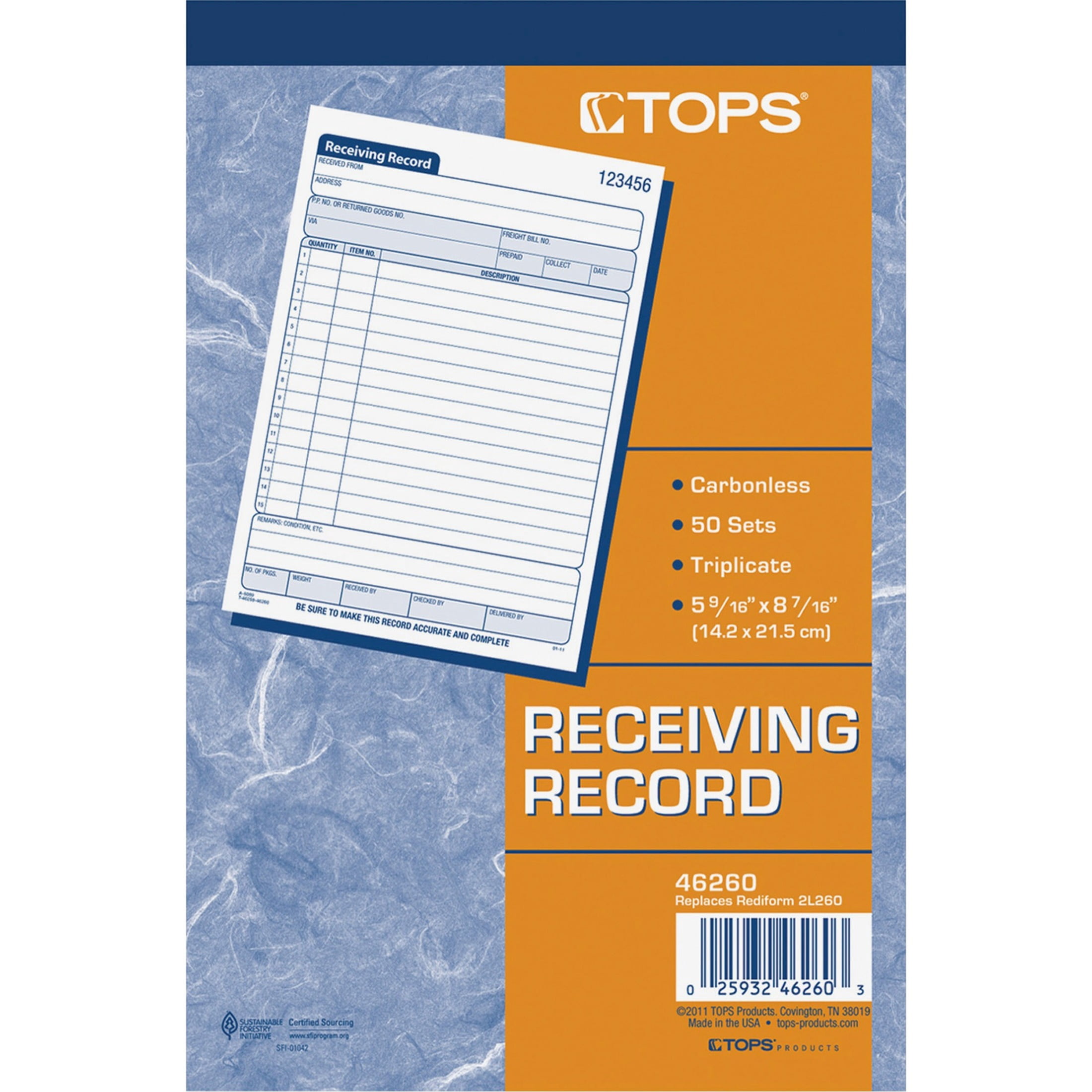 TOPS, TOP46260, Carbonless Receiving Record Forms, 1 Each