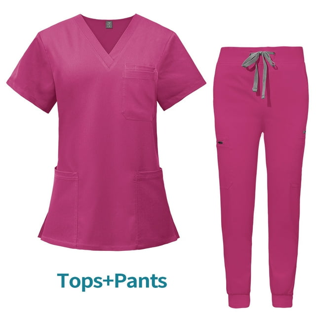 Ropa de enfermera de bolsillo multifuncional de doble capa, bata quirúrgica, ropa de trabajo de anestesista, traje de pantalón de manga corta