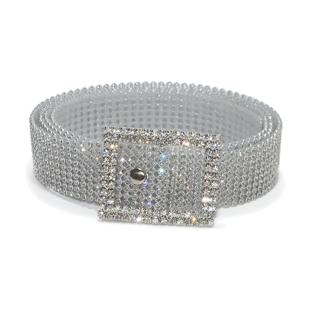 YUUZONE Women Rhnestone Glitter Wide Waist Belt with Buckle 9 Rows
