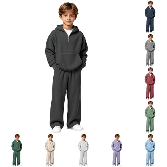 RMGVDSD Boys Clothes 2 Piece Fashion Fall Outfits Quarter Zip Hoodie Sweatshirts Wide Leg Sweatpants Solid Color Sweatsuit Sets With Pockets 6-7 Years