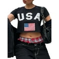 thumbnail image 2 of Biekopu Women T-shirt, Short Sleeve Crew Neck Letters Flag Print Summer Ladies Crop Top for Independence Day, 2 of 7