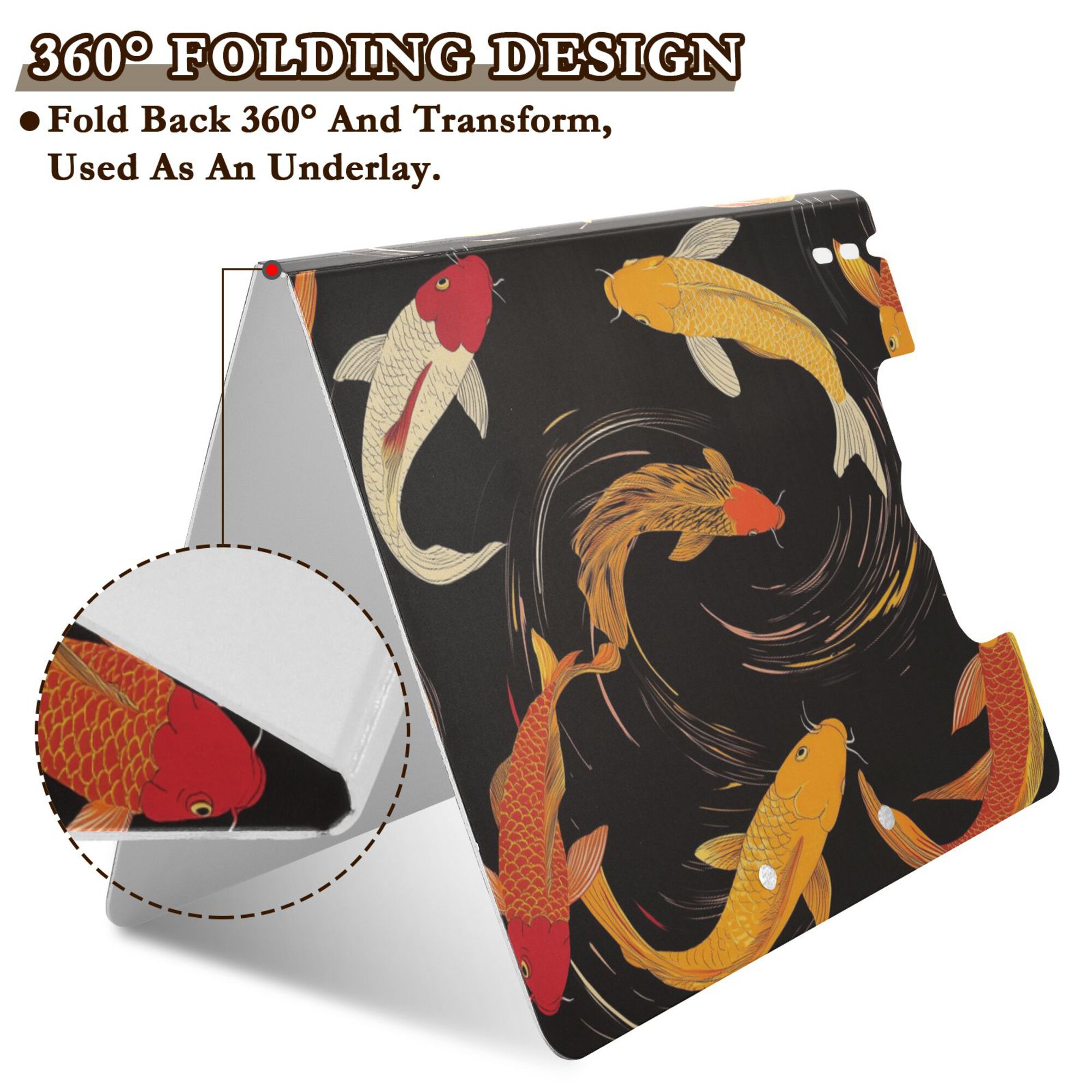 FORMRS A4 Clipboard Folder with Pen Holder Horizontal Foldable School Office Binder, Black Fish Pattern
